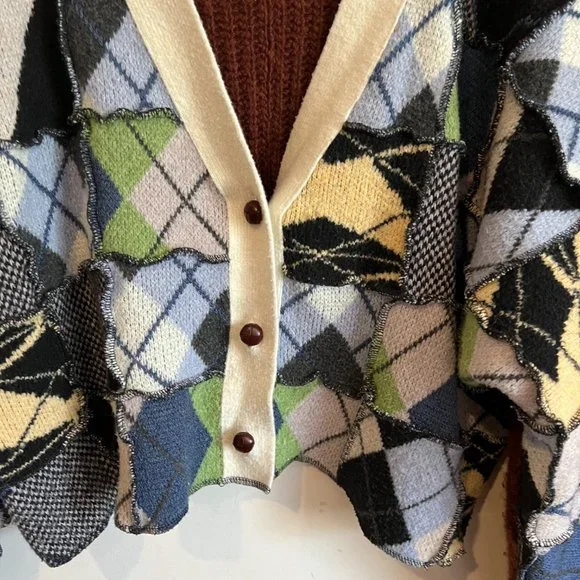 Urban Outfitters Arden Patchwork Argyle Cardigan Size XS Small Knit Button Up - Picture 4 of 7